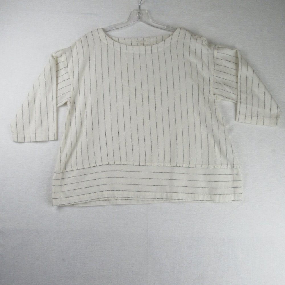 Eileen Fisher Stripe Bateau Neck Top In Ecru Size M R18SVQ